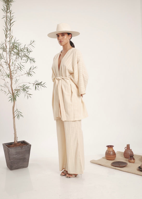 Danae Set Kimono y Pantalón de 100% Lino Natural