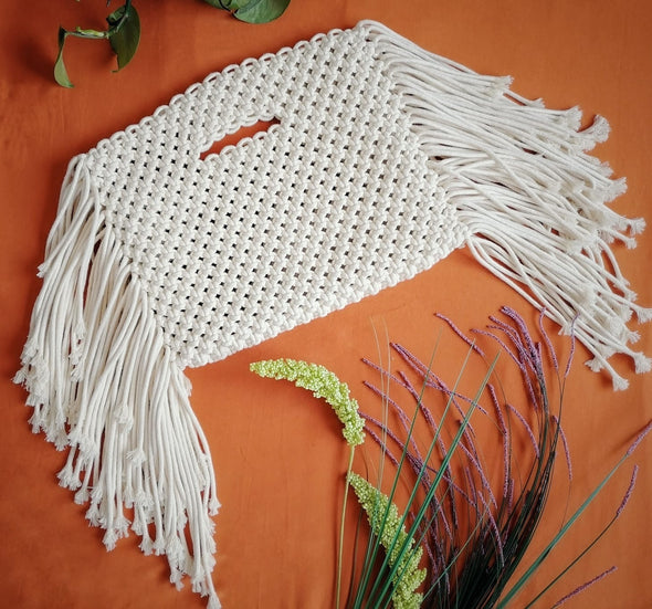 Macranudo Bolso de Algodón Natural con Asas de Macramé