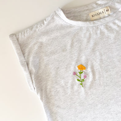 Khana Gardenia Camiseta Melange Bordada de Algodón